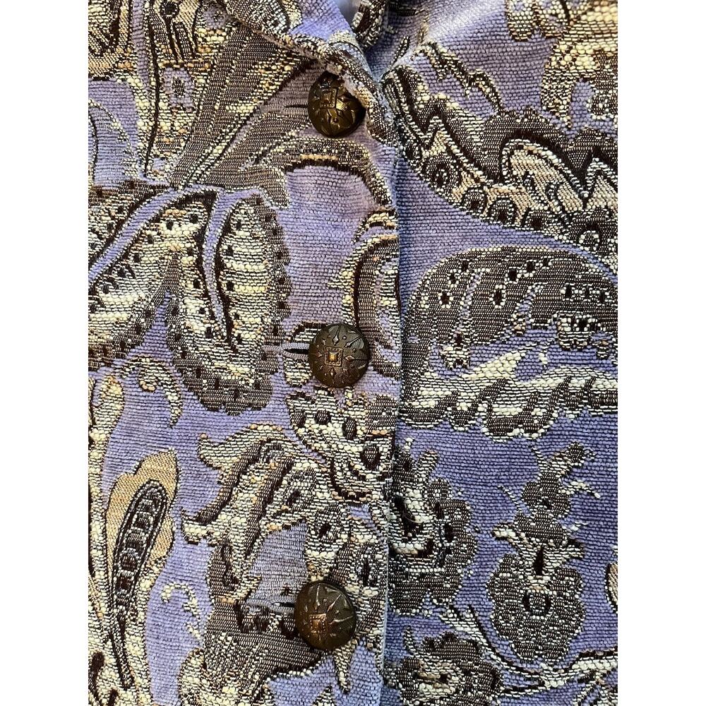 VTG Tapestry Jacket Pastel Lavender Purple Paisley Jacquard Bronze Button M L - Picture 4 of 10